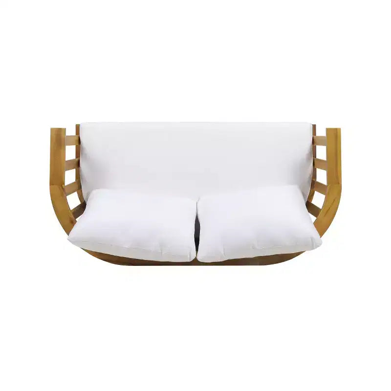Set da conversazione da esterno Solano 5 pezzi in legno con tavolino rotondo - Bianco/Teak - Christopher Knight Home: Legno di acacia, resistente a raggi UV e acqua