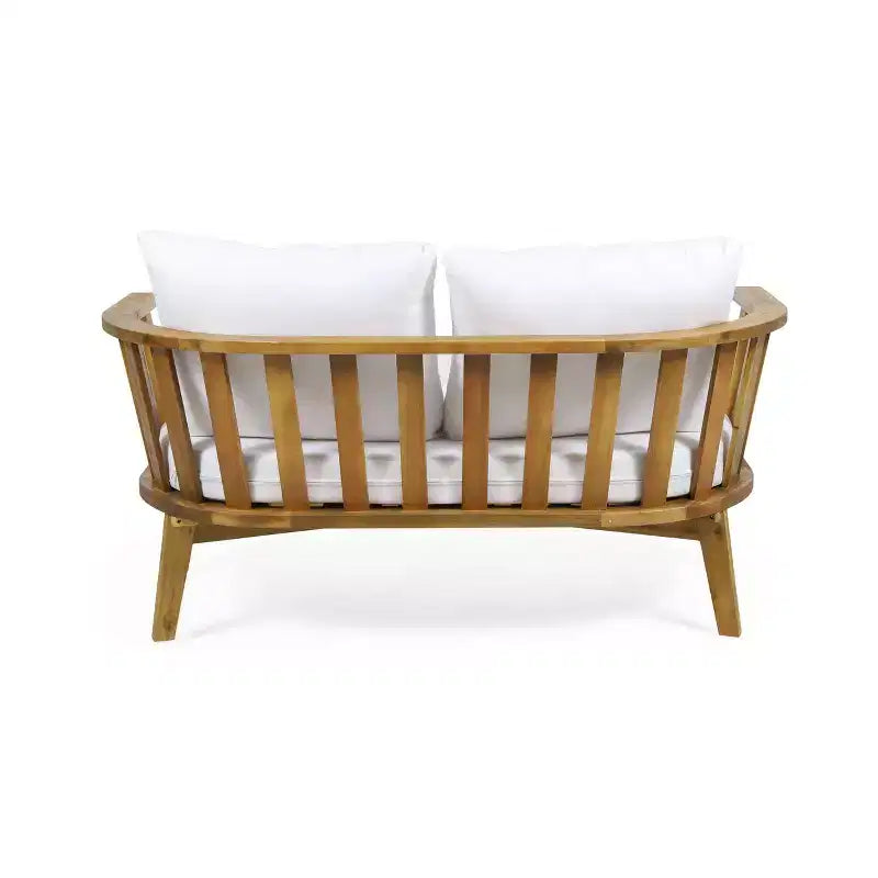 Set da conversazione da esterno Solano 5 pezzi in legno con tavolino rotondo - Bianco/Teak - Christopher Knight Home: Legno di acacia, resistente a raggi UV e acqua