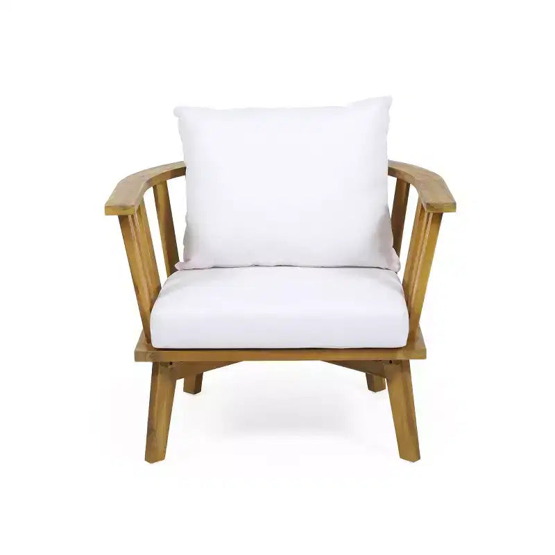 Set da conversazione da esterno Solano 5 pezzi in legno con tavolino rotondo - Bianco/Teak - Christopher Knight Home: Legno di acacia, resistente a raggi UV e acqua