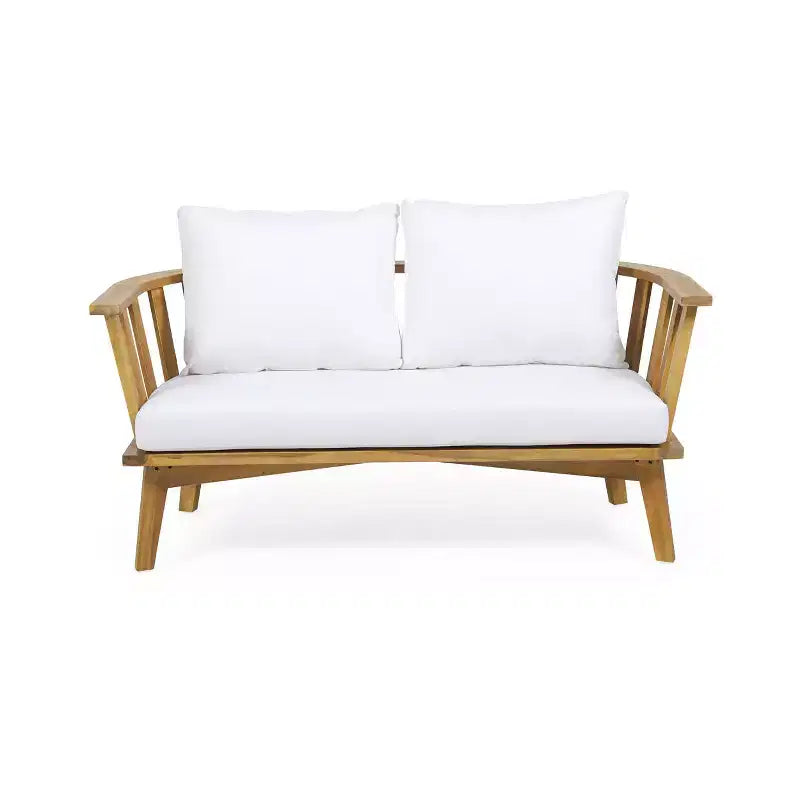 Set da conversazione da esterno Solano 5 pezzi in legno con tavolino rotondo - Bianco/Teak - Christopher Knight Home: Legno di acacia, resistente a raggi UV e acqua