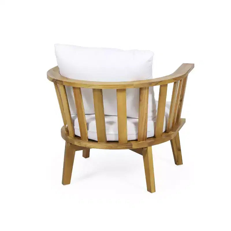 Set da conversazione da esterno Solano 5 pezzi in legno con tavolino rotondo - Bianco/Teak - Christopher Knight Home: Legno di acacia, resistente a raggi UV e acqua