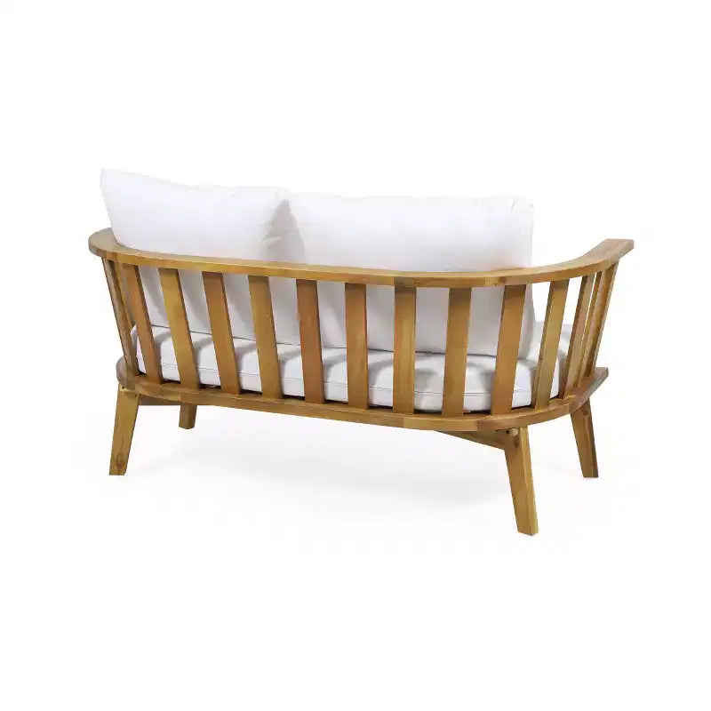 Set da conversazione da esterno Solano 5 pezzi in legno con tavolino rotondo - Bianco/Teak - Christopher Knight Home: Legno di acacia, resistente a raggi UV e acqua