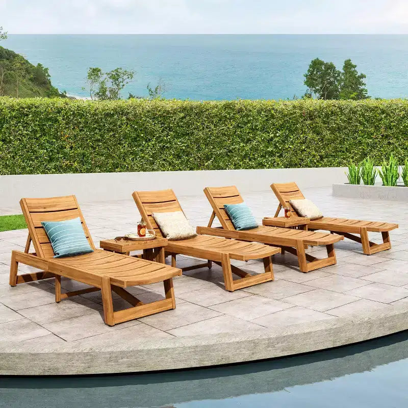 Set chaise longue da esterno Kyoto a 6 pezzi in legno di acacia con cuscini: resistente alle intemperie, resistente ai raggi UV - Christopher Knight Home