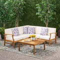 Perla 6pc Acacia Wood Patio Chat Set: Sectional Sofa, Coffee Table, Weather-Resistant - Christopher Knight Home
