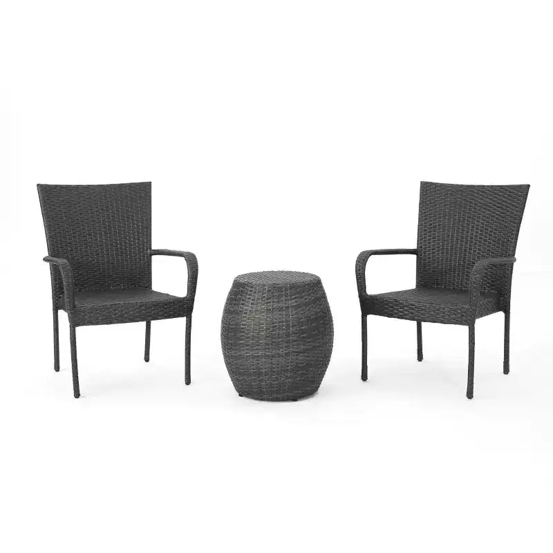 Set da conversazione in vimini Orleans da 3 pezzi: sedie impilabili, resistenti alle intemperie, nessun assemblaggio - Christopher Knight Home