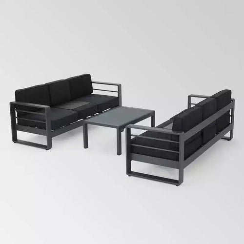 Cape Coral 3pc Metal Patio Sofa Set with Cushions - Gray/Dark Gray - Christopher Knight Home