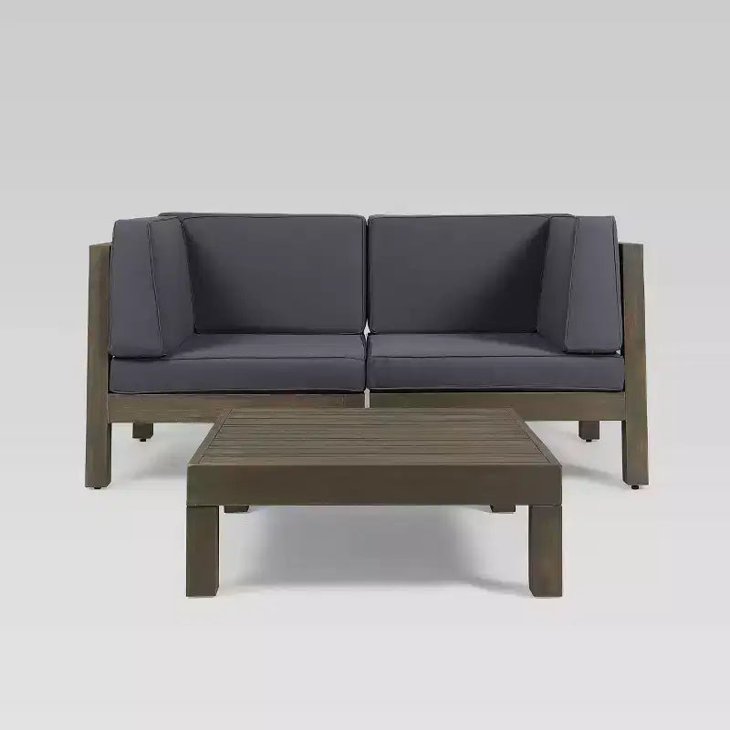 Oana 3pc Acacia Modular Loveseat and Table Set - Gray/Dark Gray - Christopher Knight Home