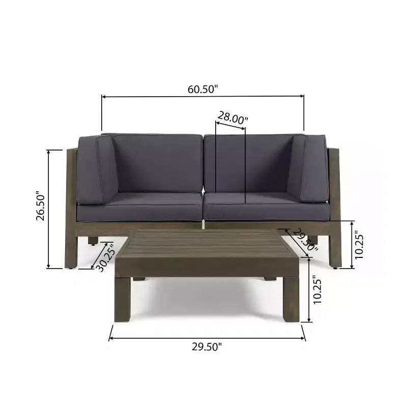 Oana 3pc Acacia Modular Loveseat and Table Set - Gray/Dark Gray - Christopher Knight Home