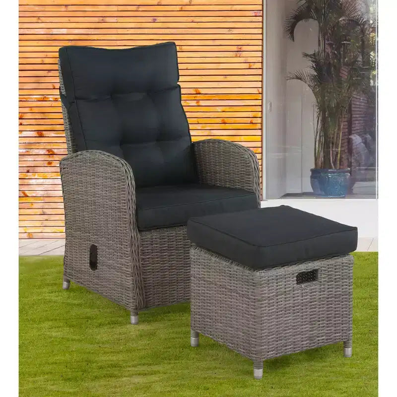 Sedia a Sdraio da Esterno e Poggiapiedi in Vimini Monaco, 2 Pezzi - Grigio - Alaterre Furniture: Set da Patio per Tutte le Stagioni, Resistente all'Acqua