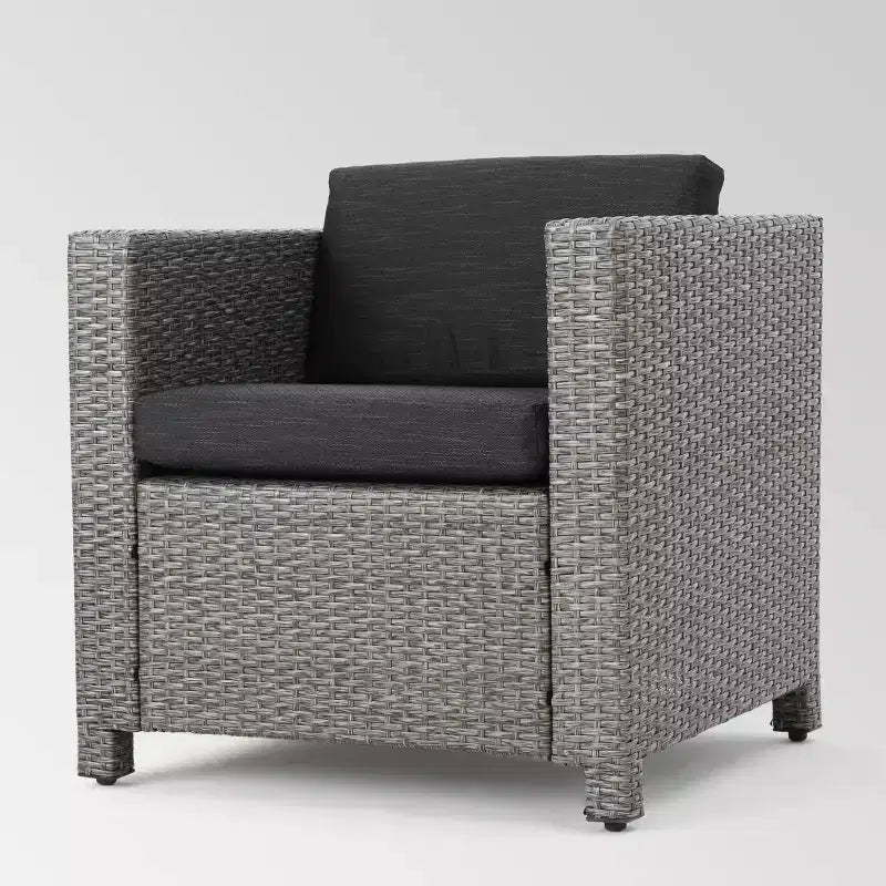 Set Maxwell da 5 pezzi con poltrone da club in vimini e braciere quadrato - Nero misto/Grigio scuro - Christopher Knight Home: Resistente alle intemperie, Struttura in ferro