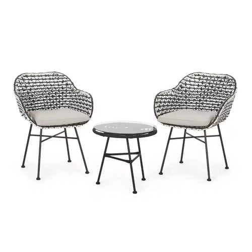 Beulah 3pc Patio Wicker Chat Set: Christopher Knight Home, Rattan Design, Tempered Glass Table