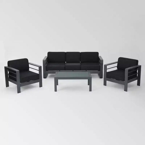 Set da conversazione per divano Cape Coral a 4 pezzi in alluminio - Grigio/Grigio scuro - Christopher Knight Home: Salotto da esterno con tavolino da caffè