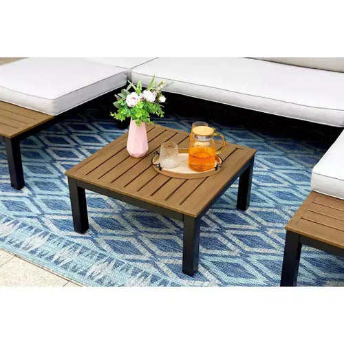 Captiva Designs 6pc Outdoor Conversation Set with Sectional Sofa Taupe Gray: Durable Patio Ensemble, Water-Resistant