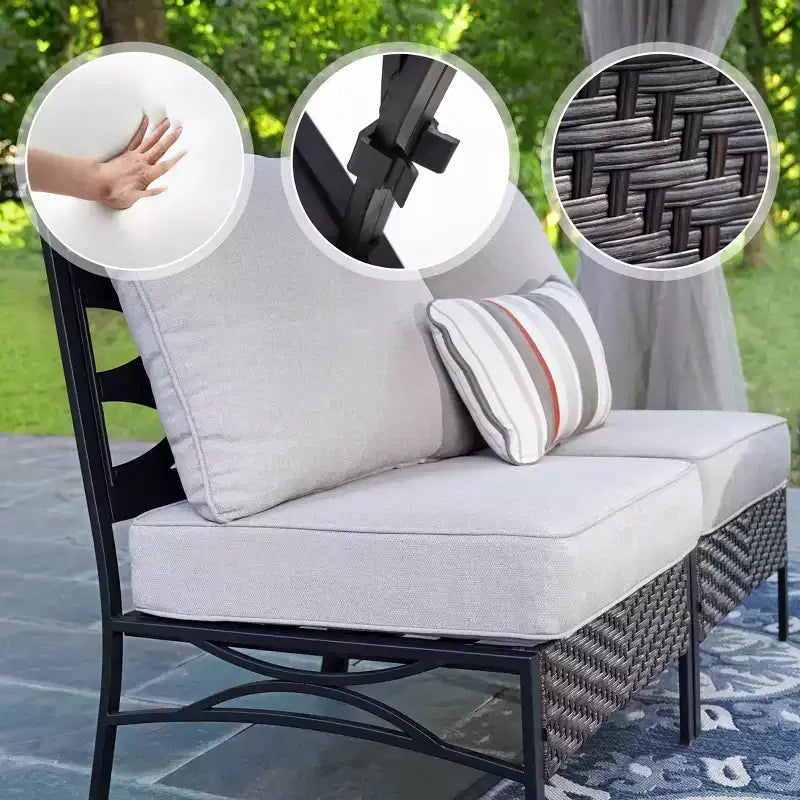 Captiva Designs - Salotto da esterno semicircolare curvo a 8 posti con tavolini da caffè