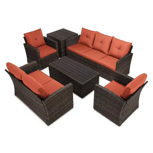 Set da conversazione da esterno in vimini 6 pezzi con cuscini - Arancione - EDYO LIVING: Rattan in resina, Gommapiuma in poliestere