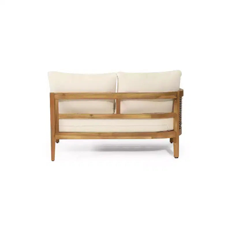 Christopher Knight Home Bruce Set Divano Sezionale da Esterno a 5 Posti in Acacia e Vimini con Cuscini, 3 Pezzi