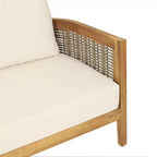 Christopher Knight Home Bruce Set Divano Sezionale da Esterno a 5 Posti in Acacia e Vimini con Cuscini, 3 Pezzi