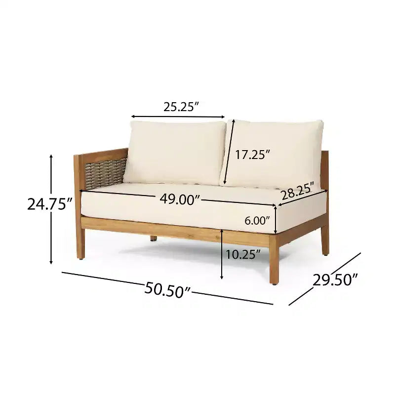 Christopher Knight Home Bruce Set Divano Sezionale da Esterno a 5 Posti in Acacia e Vimini con Cuscini, 3 Pezzi