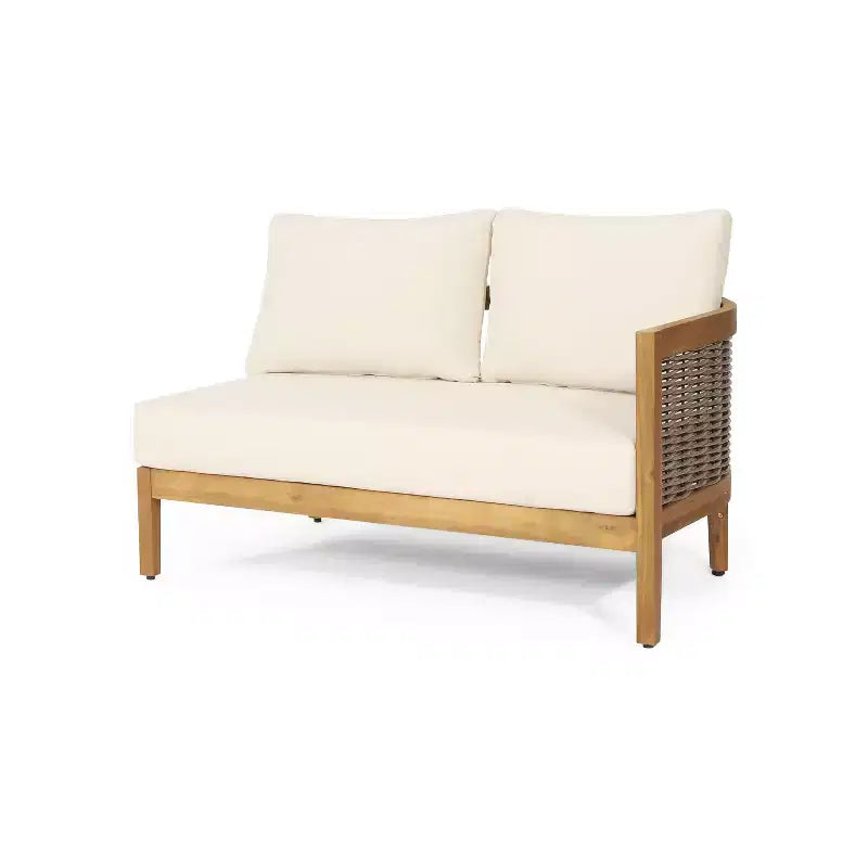 Christopher Knight Home Bruce Set Divano Sezionale da Esterno a 5 Posti in Acacia e Vimini con Cuscini, 3 Pezzi