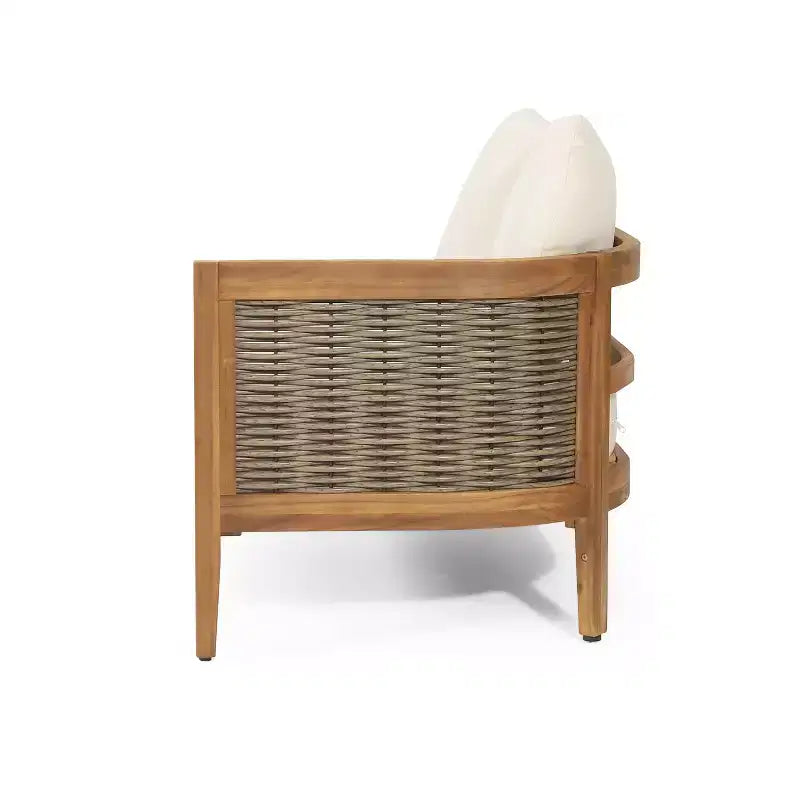 Christopher Knight Home Bruce Set Divano Sezionale da Esterno a 5 Posti in Acacia e Vimini con Cuscini, 3 Pezzi