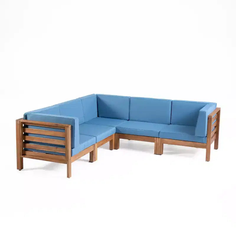 Set Divano Sezionale Modulare a 5 Posti in Legno di Acacia per Esterni Cascada di GDFStudio