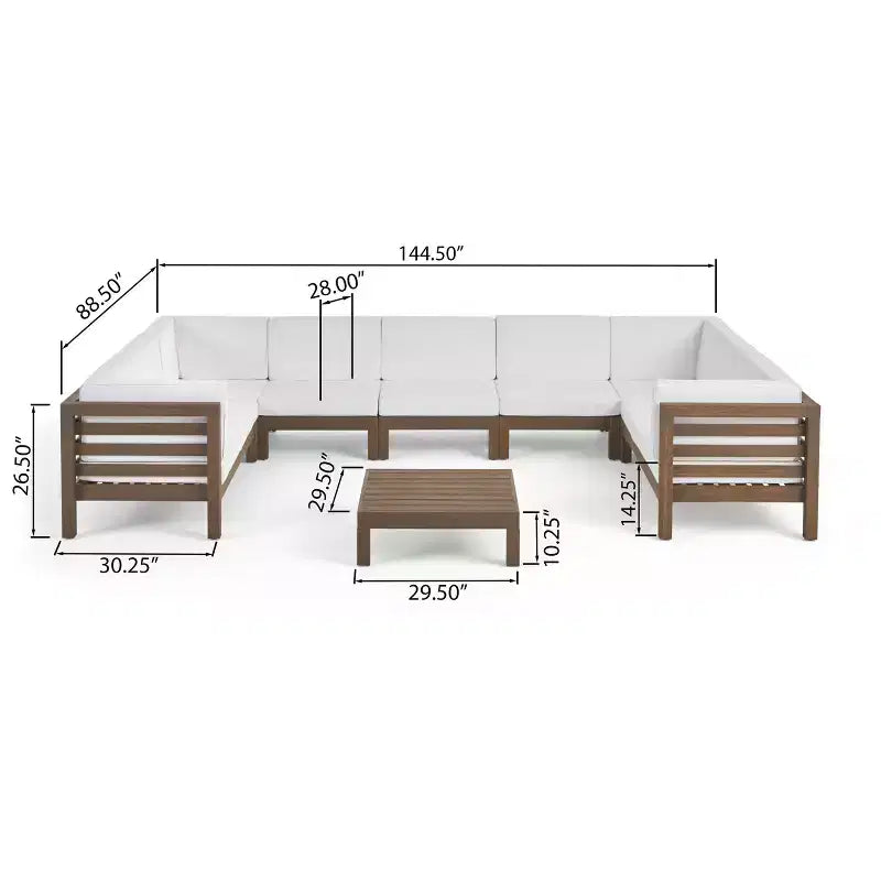 GDFStudio Cascada, set divano sezionale a 9 posti per esterni in legno di acacia con cuscini