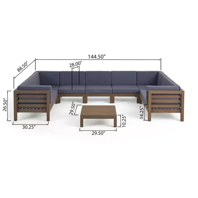 GDFStudio Cascada, set divano sezionale a 9 posti per esterni in legno di acacia con cuscini