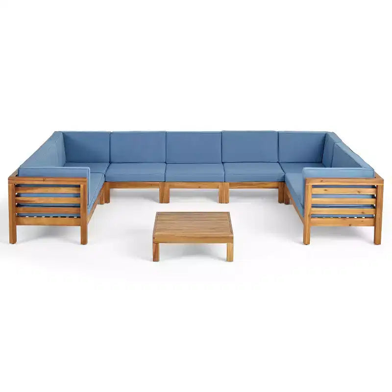 GDFStudio Cascada, set divano sezionale a 9 posti per esterni in legno di acacia con cuscini