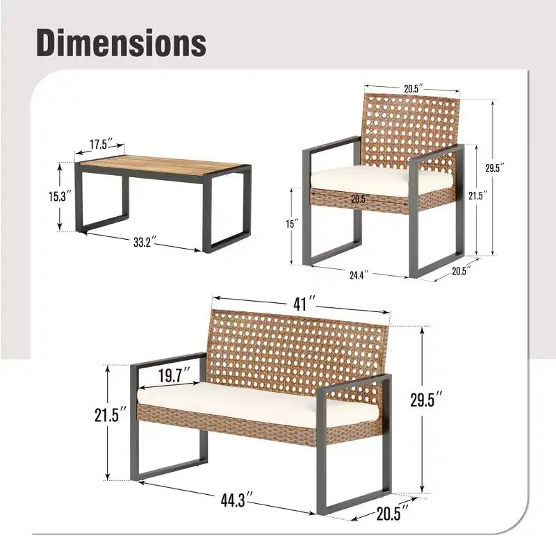 Captiva Designs Set da 4 Pezzi per Esterni, Salottino da Conversazione con Cuscini in Rattan Wicker, Poltrone e Tavolino da Caffè