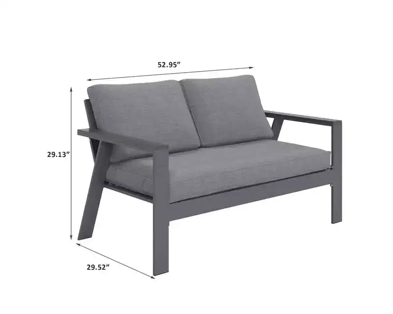 Heynemo Set di Mobili da Esterno per Patio a 2 Posti in Alluminio con Divanetto e Legno Finto, Divano Poltrona da Conversazione in Alluminio con Cuscini