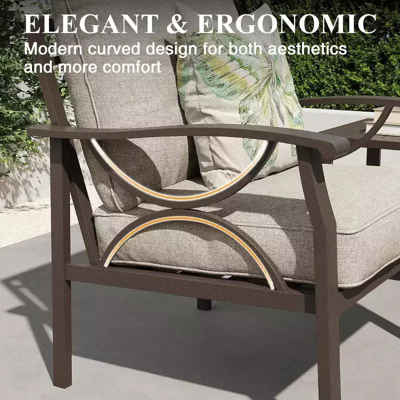 Set di mobili da giardino Heynemo per esterni, set da conversazione da patio in 4 pezzi con tavolino da caffè, set di mobili in metallo per portico, cortile, giardino, grigio