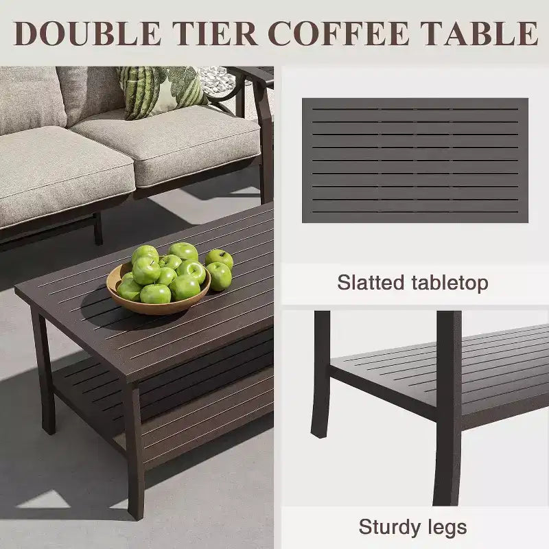 Set di mobili da giardino Heynemo per esterni, set da conversazione da patio in 4 pezzi con tavolino da caffè, set di mobili in metallo per portico, cortile, giardino, grigio