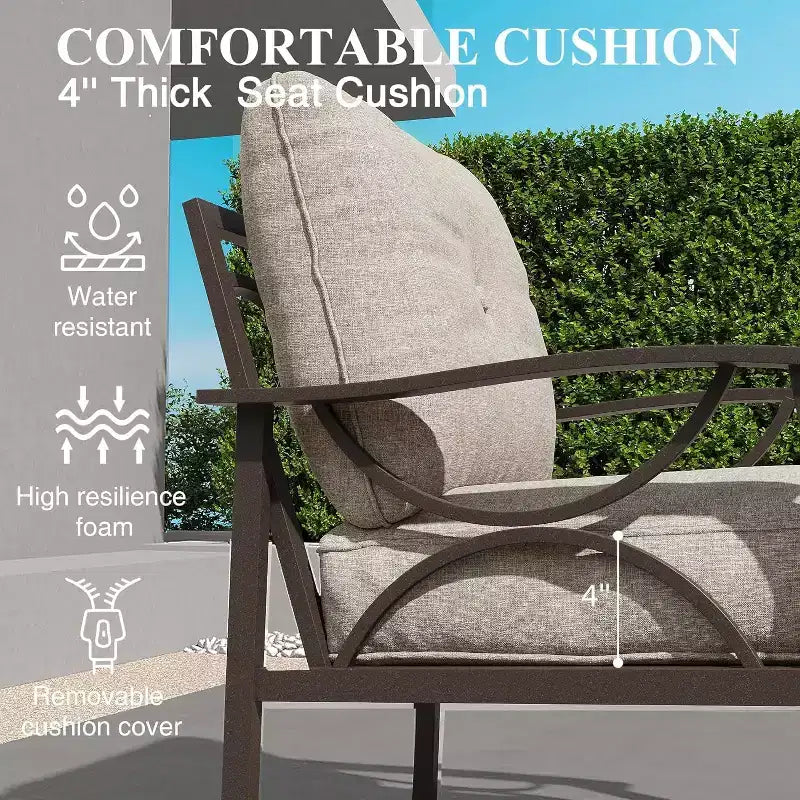 Set di mobili da giardino Heynemo per esterni, set da conversazione da patio in 4 pezzi con tavolino da caffè, set di mobili in metallo per portico, cortile, giardino, grigio