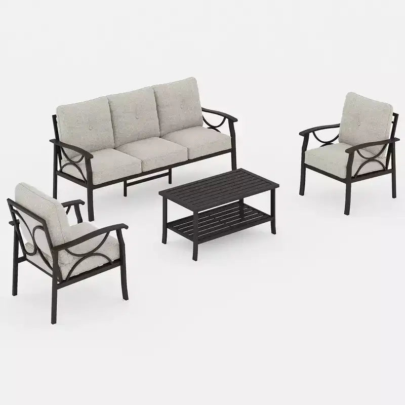Set di mobili da giardino Heynemo per esterni, set da conversazione da patio in 4 pezzi con tavolino da caffè, set di mobili in metallo per portico, cortile, giardino, grigio