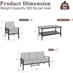 Set di mobili da giardino Heynemo per esterni, set da conversazione da patio in 4 pezzi con tavolino da caffè, set di mobili in metallo per portico, cortile, giardino, grigio
