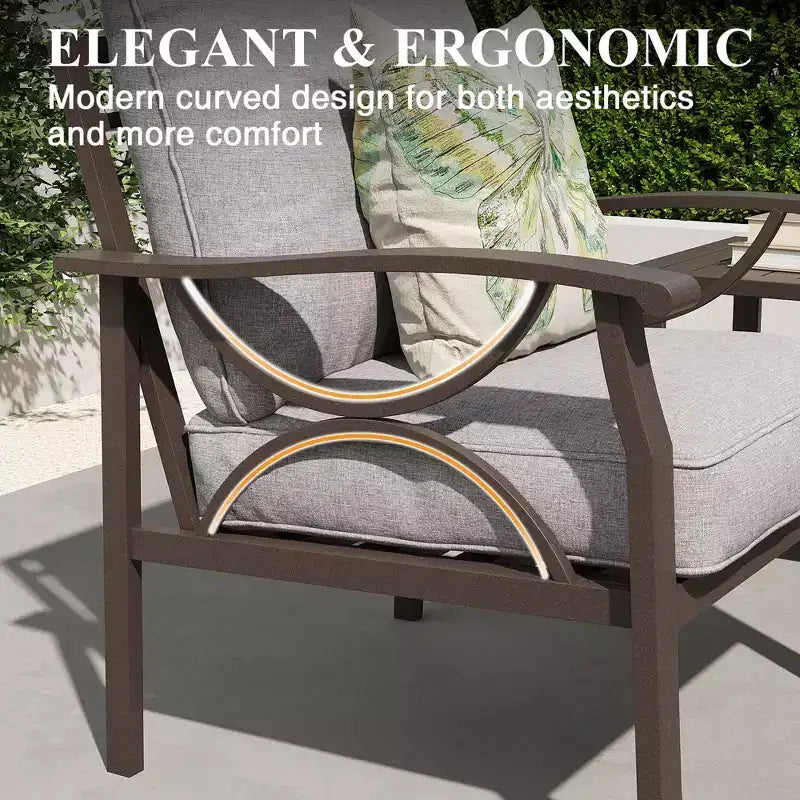 Set di mobili da giardino Heynemo per esterni, set da conversazione da patio in 4 pezzi con tavolino da caffè, set di mobili in metallo per portico, cortile, giardino, grigio