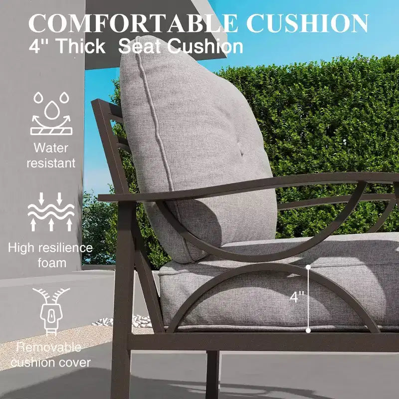 Set di mobili da giardino Heynemo per esterni, set da conversazione da patio in 4 pezzi con tavolino da caffè, set di mobili in metallo per portico, cortile, giardino, grigio