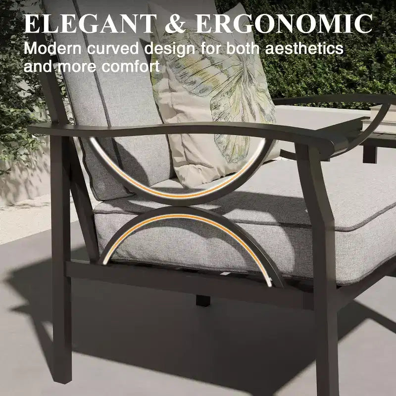 Set di mobili da giardino Heynemo per esterni, set da conversazione da patio in 4 pezzi con tavolino da caffè, set di mobili in metallo per portico, cortile, giardino, grigio