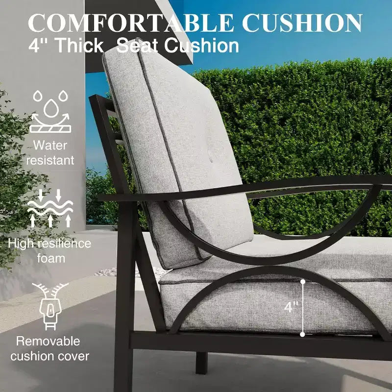Set di mobili da giardino Heynemo per esterni, set da conversazione da patio in 4 pezzi con tavolino da caffè, set di mobili in metallo per portico, cortile, giardino, grigio