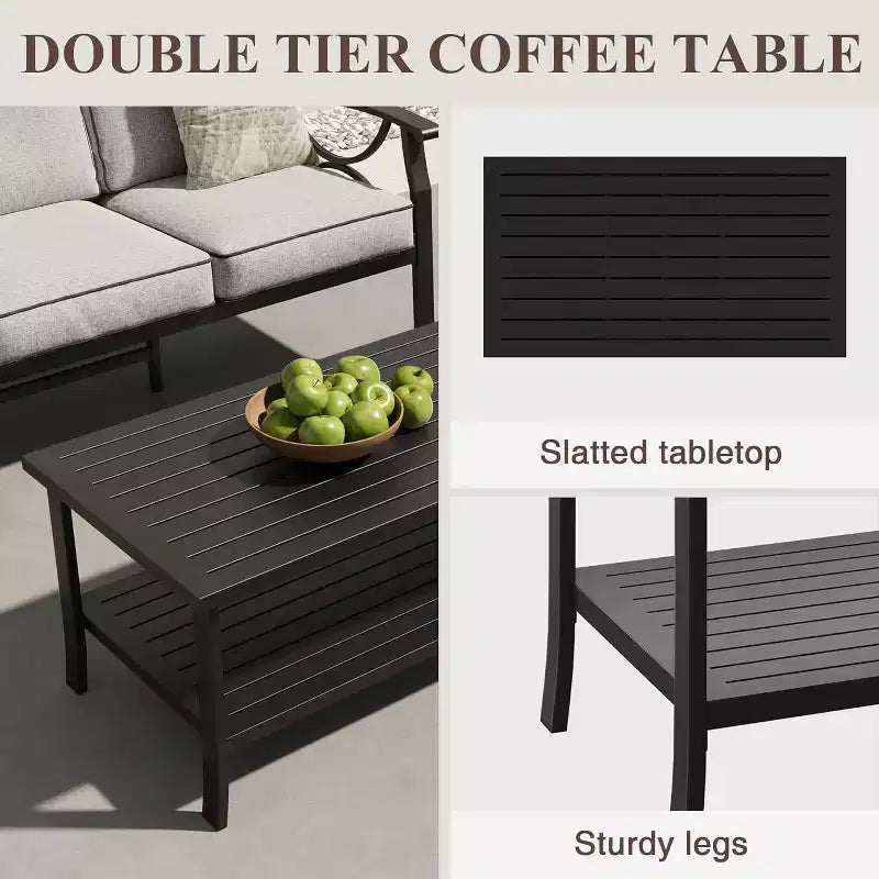 Set di mobili da giardino Heynemo per esterni, set da conversazione da patio in 4 pezzi con tavolino da caffè, set di mobili in metallo per portico, cortile, giardino, grigio
