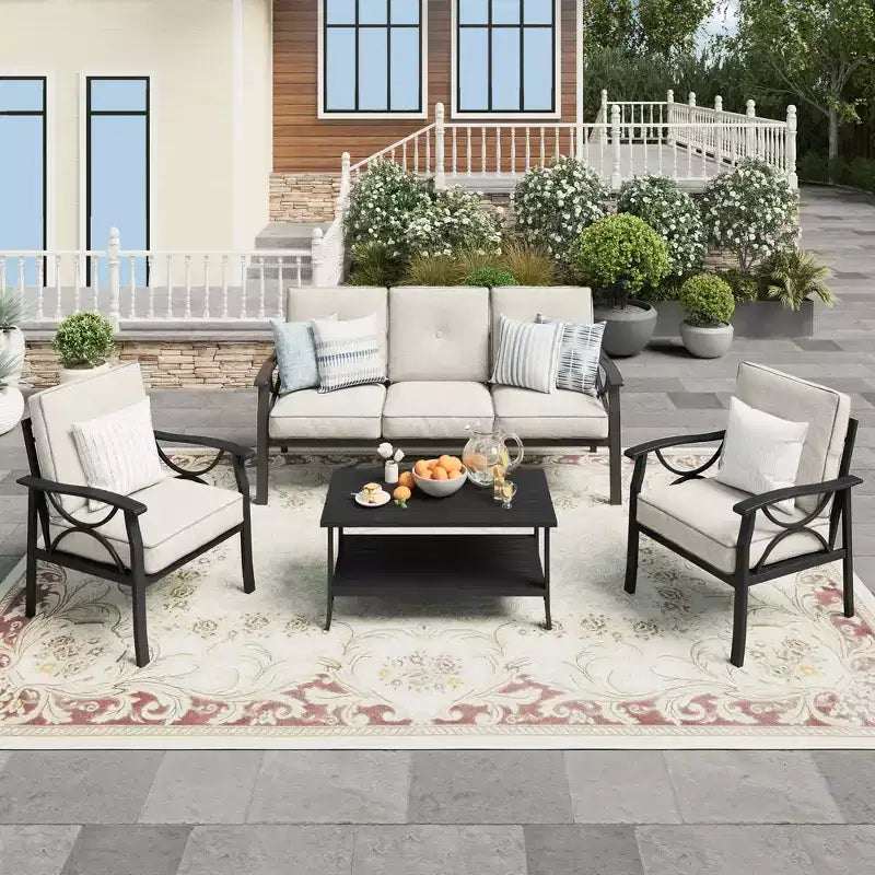 Set di mobili da giardino Heynemo per esterni, set da conversazione da patio in 4 pezzi con tavolino da caffè, set di mobili in metallo per portico, cortile, giardino, grigio