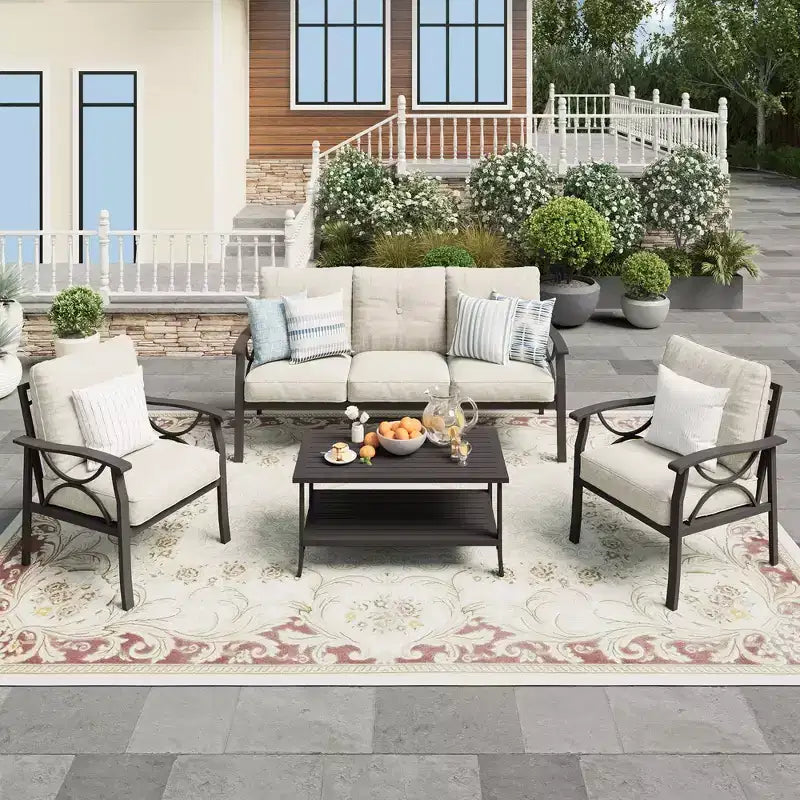 Set di mobili da giardino Heynemo per esterni, set da conversazione da patio in 4 pezzi con tavolino da caffè, set di mobili in metallo per portico, cortile, giardino, grigio