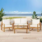Christopher Knight Home Samwell - Set da salotto da esterno a 4 posti in legno di acacia con cuscini resistenti all'acqua