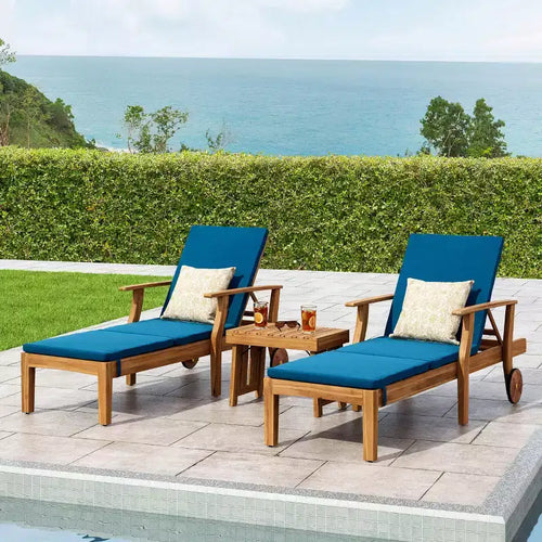 Christopher Knight Home Perla Set Sdraio Regolabile a 3 Pezzi in Legno di Acacia per Esterni con Cuscini