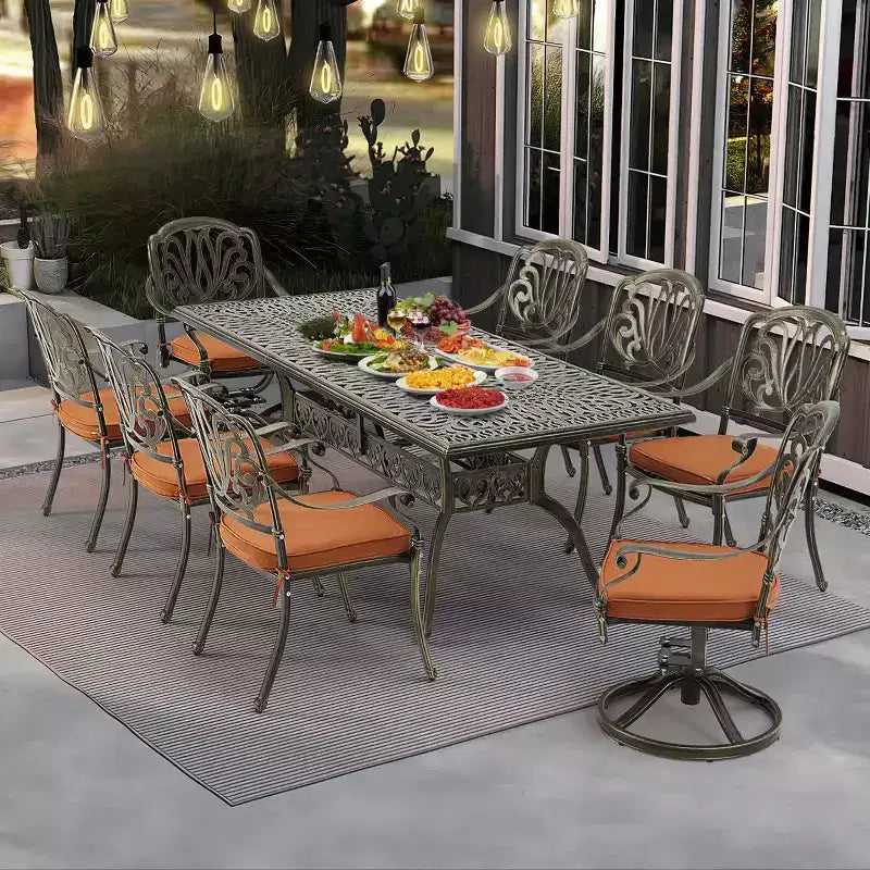 Set da pranzo da esterno rettangolare EROMMY da 8 posti con cuscini