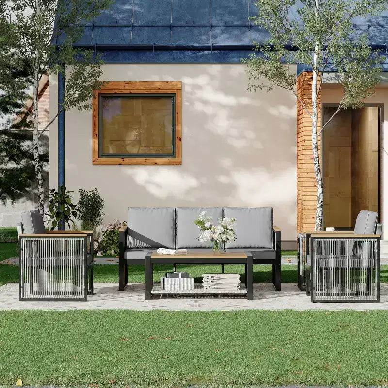 EROMMY Set da Patio da 5 Pezzi Mobili da Esterno Set Conversazione Moderni con Sedia e Tavolino