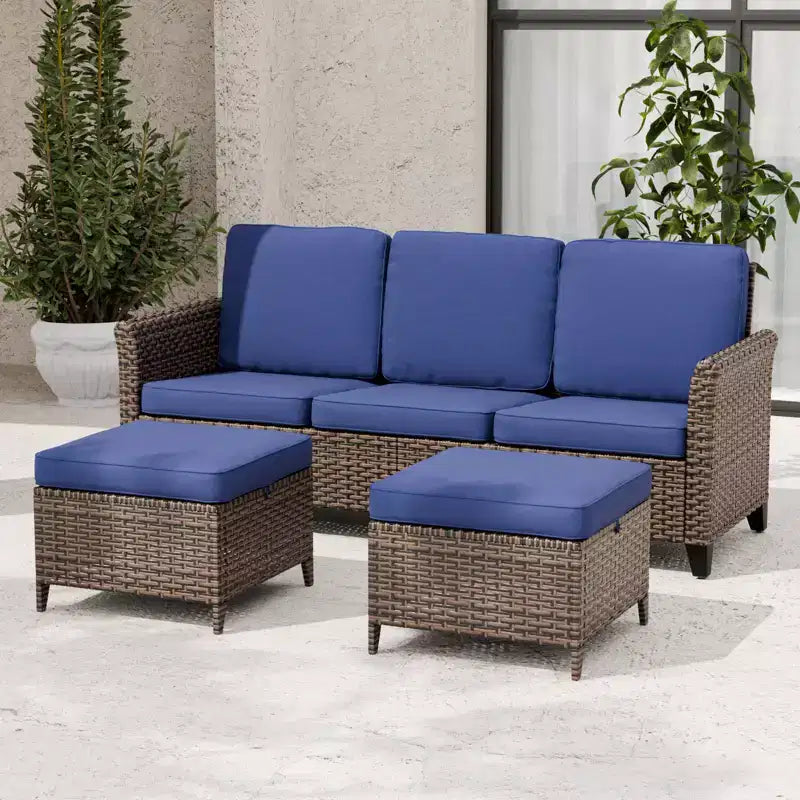 EAGLE PEAK Ocean Vista, set divano da esterno in vimini 3 pezzi, salotto in vimini variato da 3 posti con pouf