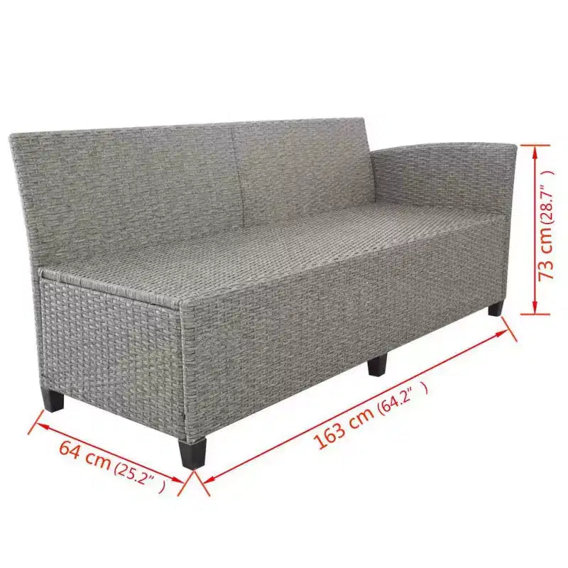 vidaXL 3 Piece Patio Lounge Set with Cushions Poly Rattan Gray - Gray