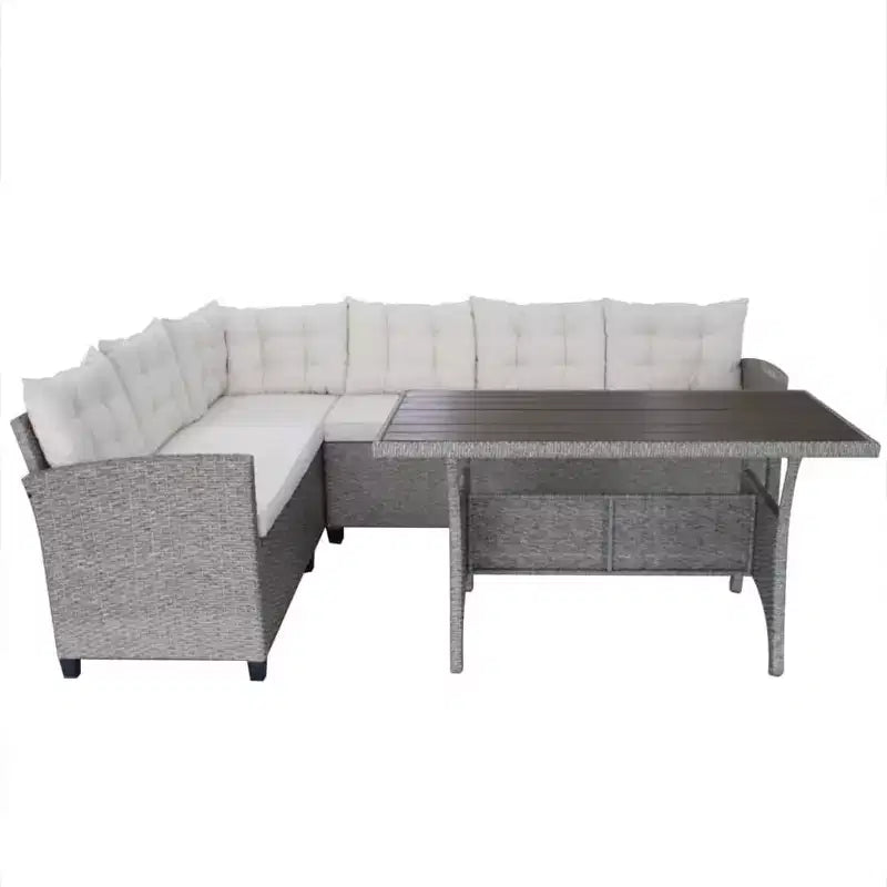 vidaXL 3 Piece Patio Lounge Set with Cushions Poly Rattan Gray - Gray