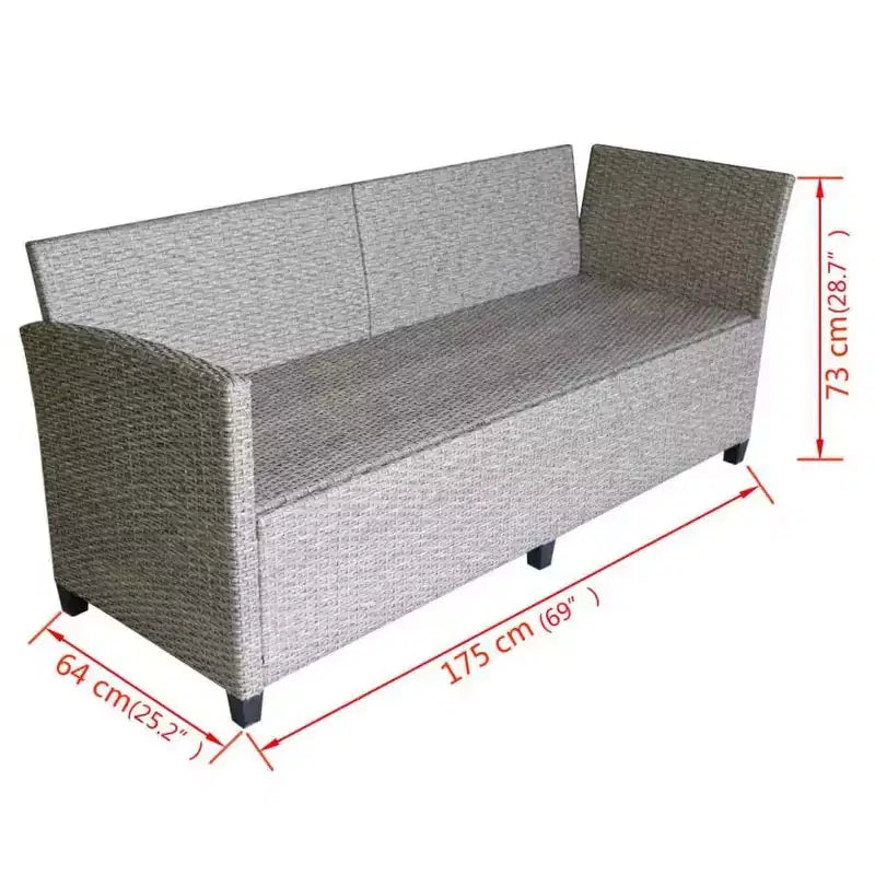 vidaXL 3 Piece Patio Lounge Set with Cushions Poly Rattan Gray - Gray